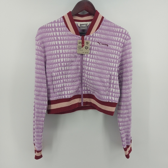 PUMA x lemlem geometric zipped Cropped jacket Size Small Vivid Violet - Picture 3 of 12